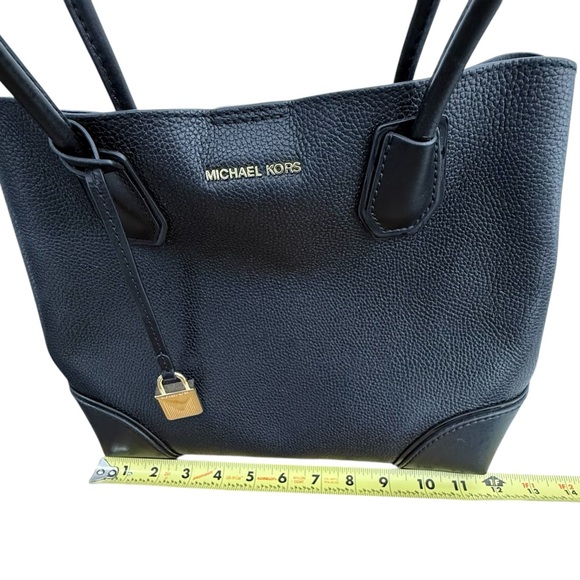 Michael Kors Mercer Gallery Medium Faux Pebble Leather Center Zip Tote Bag Black - Picture 15 of 16